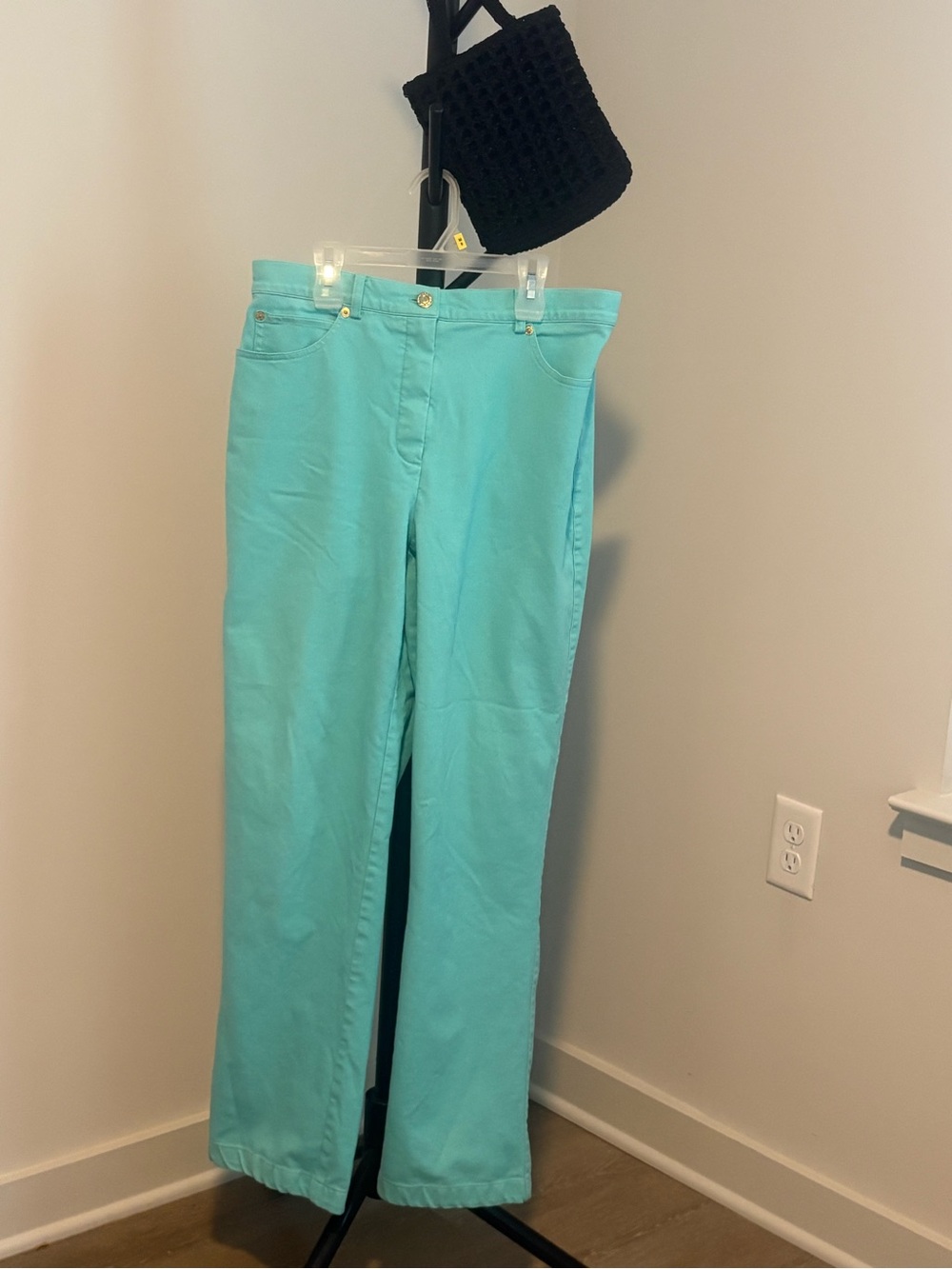 VTG ST JOHN SPORT Marie Gray High Rise Teal Blue Designer Jean Women Sz 10